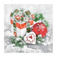 Салфетки 330х330 мм 3-сл., диз. "Новогодний натюрморт с красным шаром", разноцв., бум., 20 шт/упак "Bouquet" 12 упак/кор РОССИЯ 25118