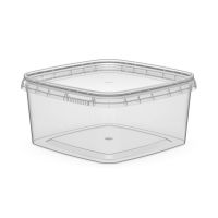 Контейнер под пресервы и мёд, 600мл, "банка", "квадрат" 130x130x61 мм, контр. замок, полупрозрачный, ПП