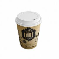 Одноразовый стакан для холодного и горячего, 0.35л, верхний d 90мм нижний d 59мм, h 115мм, 280г/м2, Кофе тайм, с рисунком, однослойный, картон