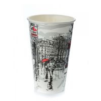 Одноразовый стакан для холодного и горячего, 0.4л, верхний d 90мм нижний d 60мм, h 135мм, с рисунком Big Citi Life, с рисунком, однослойный, картон