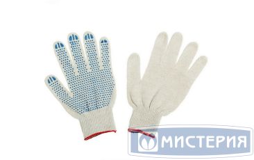 Перчатки нитяные, диз. "Точка", 4 нит., 10 кл., бел., Х/Б+ПВХ, 1 пар/упак 500 пар/кор РОССИЯ
