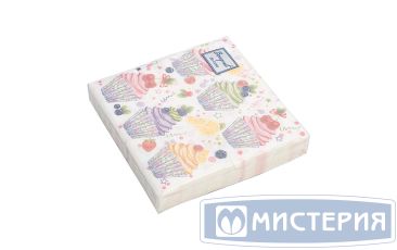 Салфетки 240х240 мм 3-сл., диз. "Сладкие пирожные", разноцв., бум., 25 шт/упак "Bouquet" 15 упак/кор РОССИЯ 37100