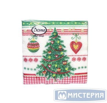 Салфетки 250х250 мм 1-сл., диз. "Новогодняя ель", разноцв., бум., 40 шт/упак "Desna Design" 32 упак/кор РОССИЯ 57540