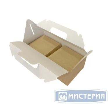 Контейнер 4000 мл, 288х142х98 мм, без окна, неразъем. крышка, крафт-бел, карт., 200 шт/кор "OSQ" Eco Box with Handle РОССИЯ ECO BOX WITH HANDLE
