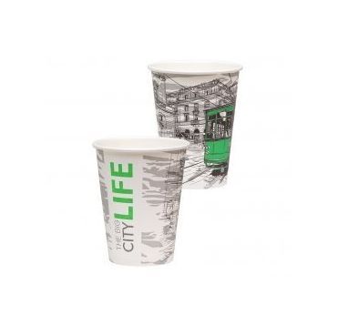 Бумажный стакан для холодных и горячих напитков 300 мл, с рисунком Big City Life