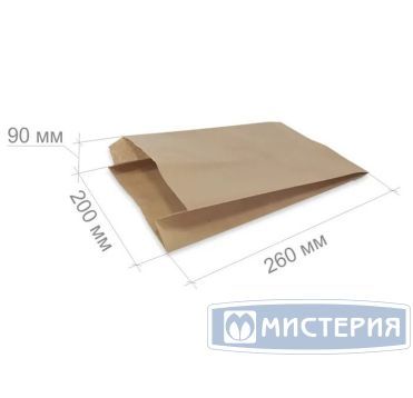 Пакет пищевой [200+90]х260 мм без руч., без окна, крафт, бум., 1400 шт/кор 1 400 шт/упак РОССИЯ