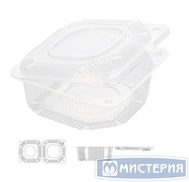 Упаковка квадратн., внеш. 130х130х(46,5+13,0)мм, внутр. 110х110х50мм, с крышкой, прозрачн., ПЭТ