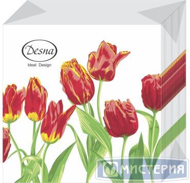 Салфетки 240х240 мм 1-сл., диз. "Тюльпаны Красная леди", разноцв., бум., 40 шт/упак "Desna Design" 32 упак/кор РОССИЯ 57567