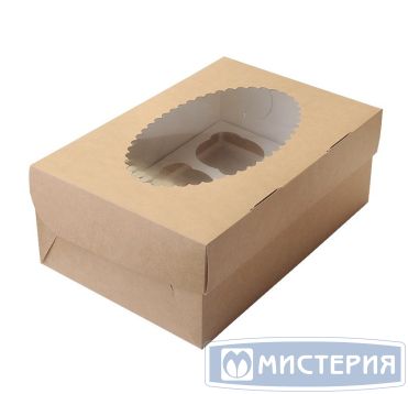 Коробка для кондит. изделий 160х160х100 мм с ложементом, с окном, неразъем.крышка, крафт-бел., карт., 25 шт/упак "OSQ" Muf 4 175 шт/кор РОССИЯ OSQ MUF 4