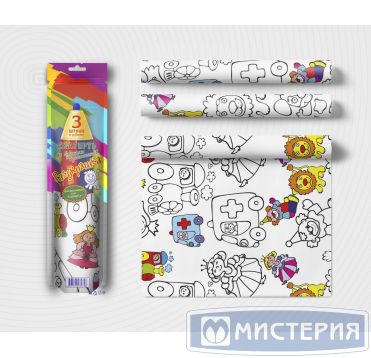 Скатерть - разукрашка 110х120 см, диз. "Для будущих художников", бел., ПЭ, 3 рул/упак "Buttenfilm" 25 упак/кор РОССИЯ 104111