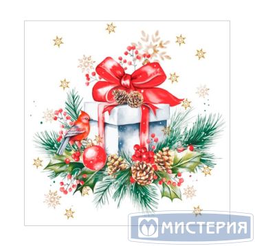 Салфетки 240х240 мм 3-сл., диз. "Подарок на новый год", разноцв., бум., 25 шт/упак "Bouquet" 15 упак/кор РОССИЯ 25094