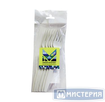 Вилка одноразовая GREEN MYSTERY 158 мм, белая, кукурузный крахмал, 6 штук в упаковке, 480 штук в коробке